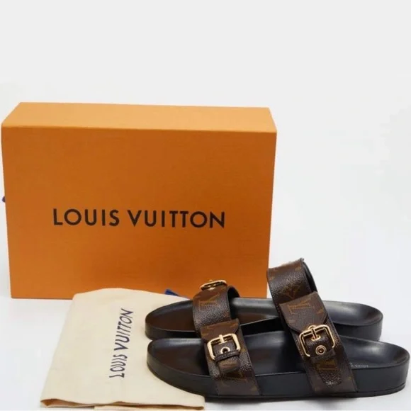 Louis Vuitton Dark Brown Monogram Slides - Picture 1 of 8